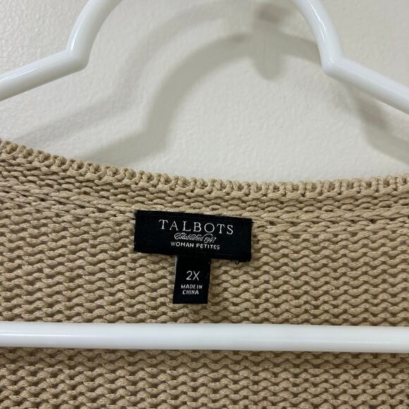 Talbots Womens Sz 2X Oatmeal Tan Chunky Knit Cardigan Sweater Preppy Cabincore - Picture 3 of 5